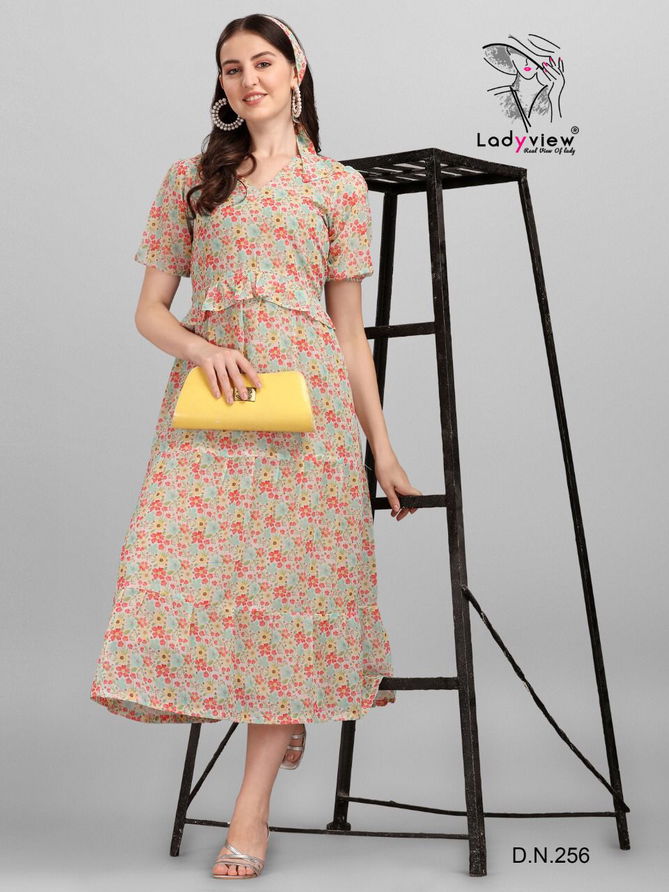 Ladyview Fusion Stylish Fancy Wear Wholesale Georgetta Printed Kurtis Catalog